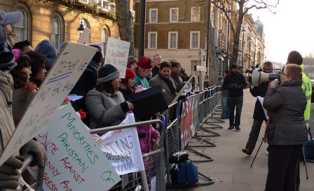 Pakistani Christians and supporters protest the use of blasphemy laws in Pakistan. London, December 2009. 